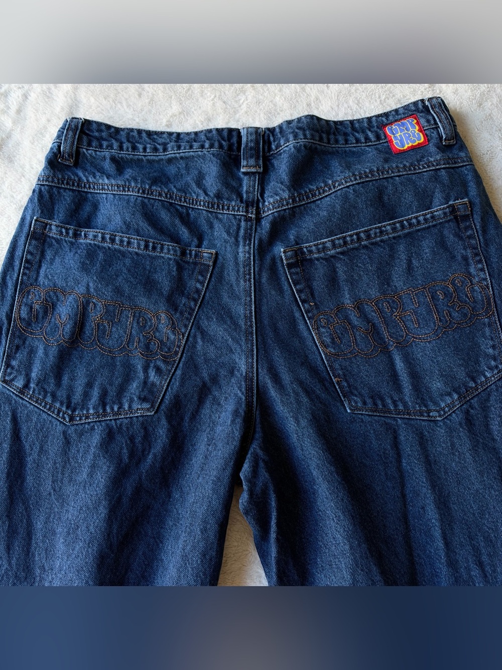 Empyre Loose Fit Skate Jeans Medium Wash Blue Denim Drawstring Waist Mens 35x29